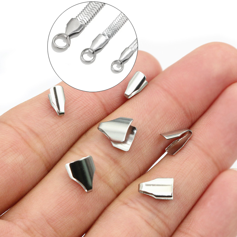 Jewelry Making Equipment - 100ชิ้นสแตนเลส2-7มิลลิเมตรสายแบนจีบ End ลูกปัดหมวกคลิปเคล็ดลับพับสำหรับ DIY งูสร้อยคอโซ่เครื่องประดับทำผลการวิจัย