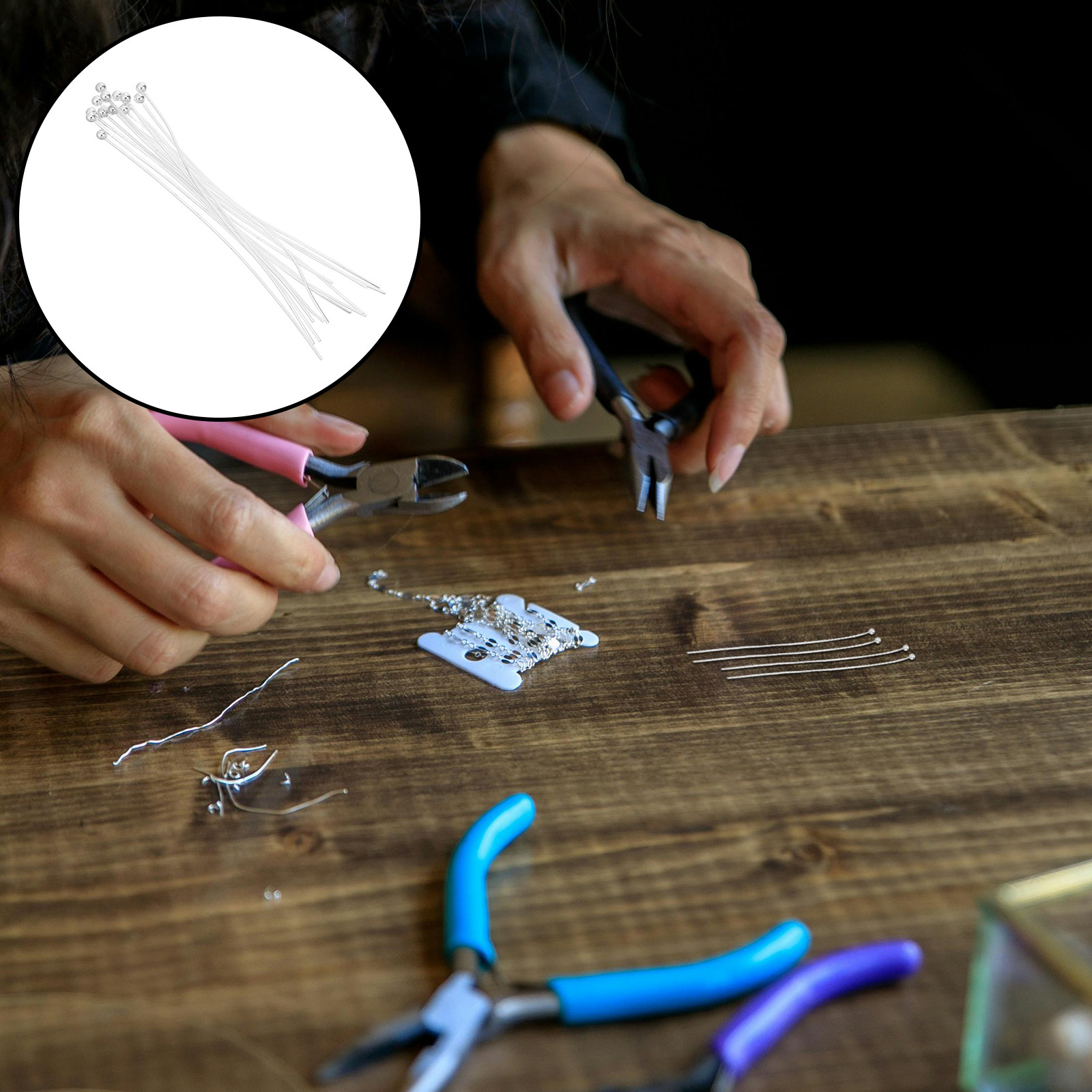 Jewelry Making Head Pins - หมุดหัวบอลแบบยืดหยุ่น 200 ชิ้น ขนาด 50 มม.