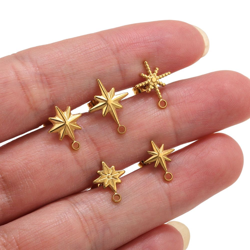 Jewelry Making Course - ต่างหูสแตนเลสรูปดาว 6 ชิ้น สำหรับทำต่างหู ชุบทอง 18k
