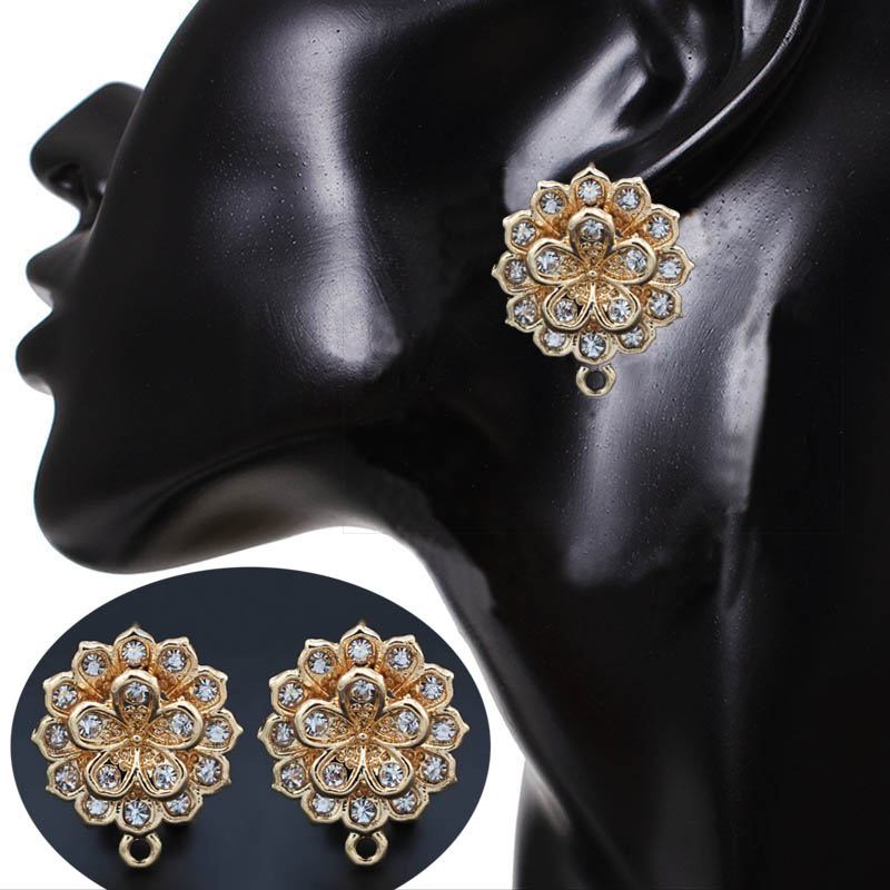 Jewelry Making Dubai - ต่างหูแบบหนีบ 10 คู่ พร้อมห่วงคล้องประดับดอกไม้ ประดับเพชร CZ