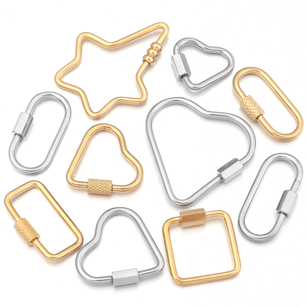 Jewelry Making Supplies - สแตนเลสสตีลทองคำสกรูหัวใจ Carabiner ล็อคขั้วต่อ Clip สำหรับ DIY