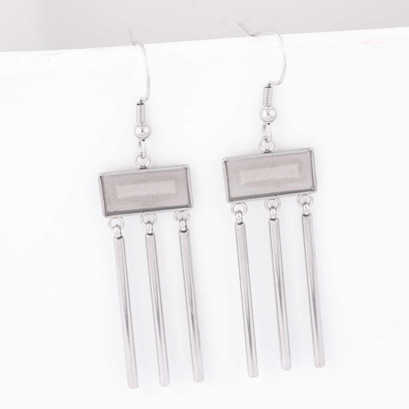 Jewelry Making Soldering Kit - 6pcs สแตนเลสสตีล 7x14.5 มม.สี่เหลี่ยมผืนผ้า Cabochon ต่างหูฐานการตั้งค่าช่องว่าง