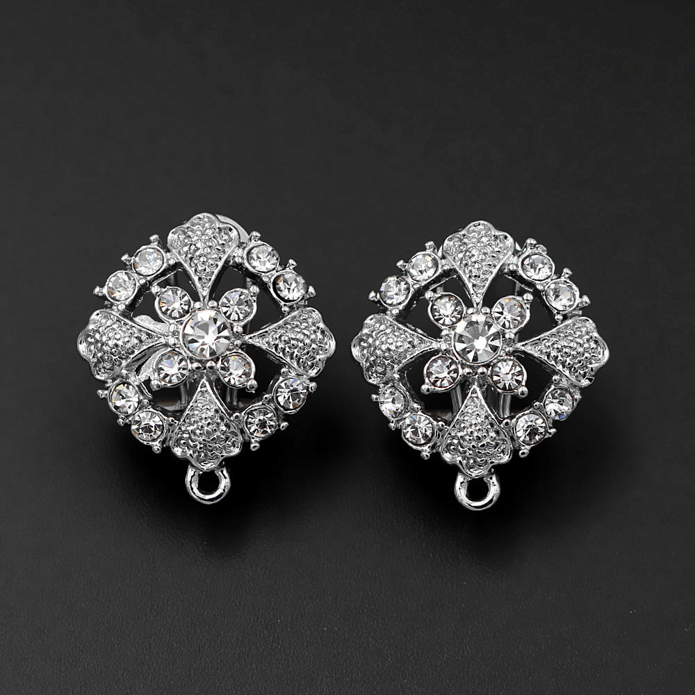 Jewelry Making Dubai - แอฟริกันต่างหูโพสต์สตั๊ดLOOP Connector Hooks Clasp Paved CZดอกไม้ฐานDIYแอฟริกาดูไบผู้หญิงเครื่องประดับงานแต่งงาน