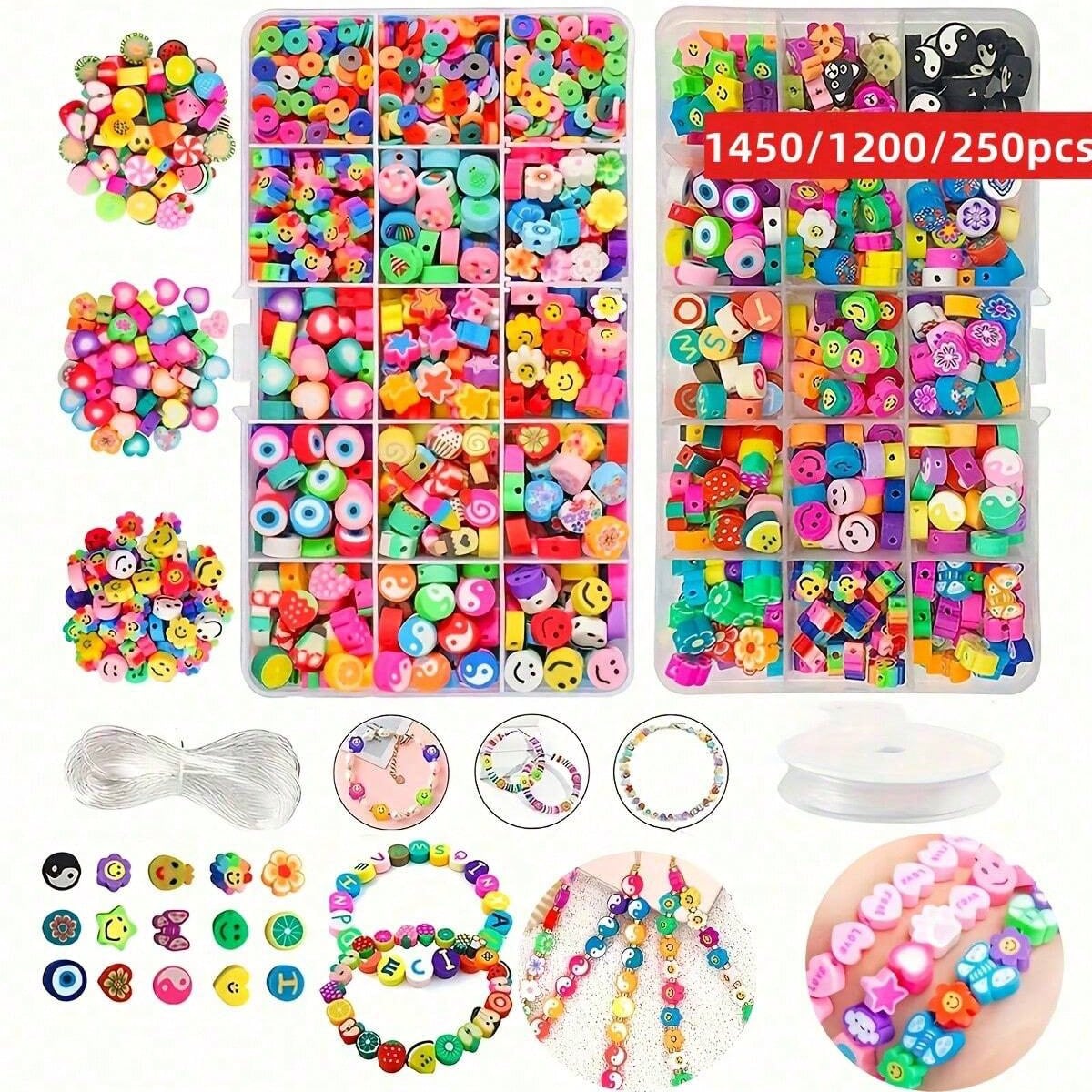 Jewelry Making Soldering Kit - 1450/1200/250 ชิ้นชุดลูกปัดดินโพลิเมอร์, กล่อง, ชุดด้ายยืดหยุ่น, การทำเครื่องประดับ DIY,