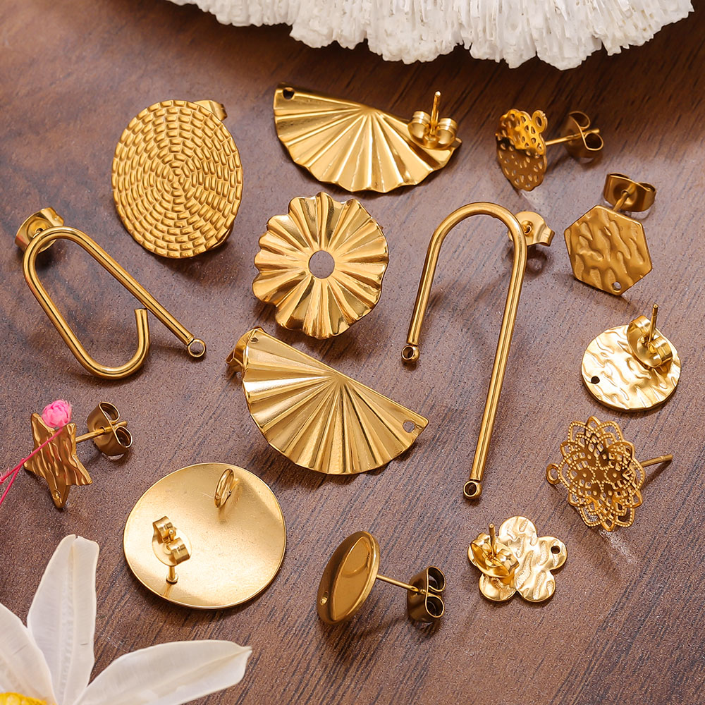 Jewelry Making Soldering Kit - ต่างหูสแตนเลส 10 ชิ้น ชุบทอง 18K แบบเกี่ยวรูปดอกไม้