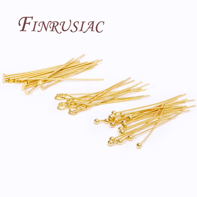 Jewelry Making Head Pins - 50 ชิ้น 20-50 มิลลิเมตร Gold Plated