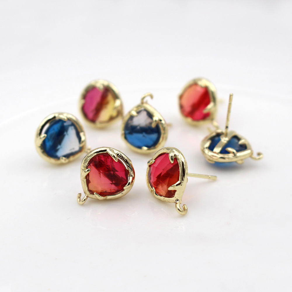 Jewelry Making Dubai - ต่างหูแบบหมุดรูปหัวใจ 10 คู่ สีฟ้าแดง พร้อมตัวเชื่อมแบบห่วงเปิด สำหรับงาน